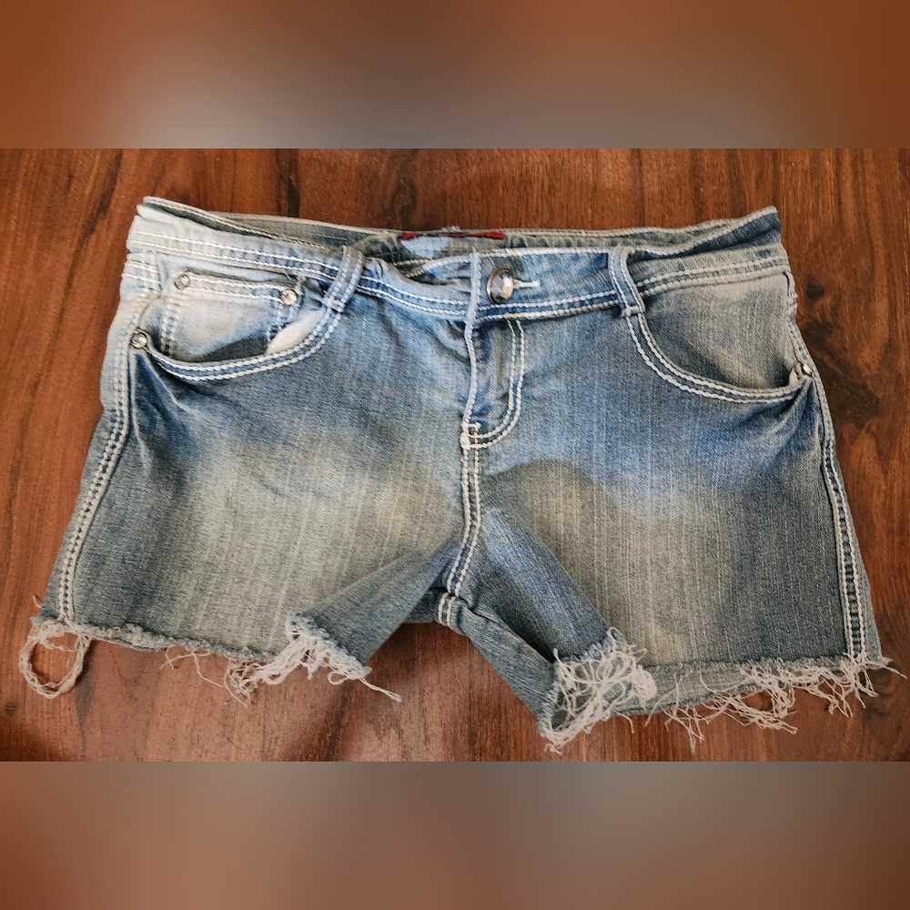 Red Rivet Cutoff Jean Shorts Size 11